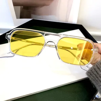 Модерен Дизайн Прозрачни Очила Класически Двойни Мостове Дамски Слънчеви Очила Тенденция Кухи Леопардовые Пътни Слънчеви Очила