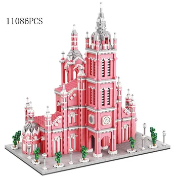 Създайте вьетнамскую розова църква, строителни ТУХЛИ, микро-diamond блок, световно известен архитектурен модел, колекция от играчки nanobricks