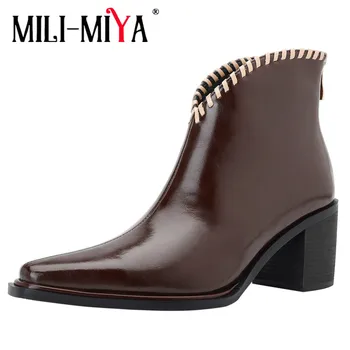 VLADO-MIYA/ Маркови Нови черни, бежови женски ботильоны от висококачествена естествена кожа; модни дамски сватбени модела обувки с дебел ток, с квадратни пръсти