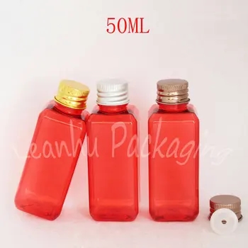 50 мл Червено Пластмасова бутилка с алуминиева капачка, бутилка за опаковане лосион / шампоан за обем от 50 cc, празен козметични контейнер (50 бр./лот)