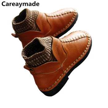 Careaymade-Оригинален дамски обувки са ръчно изработени в ретро стил, обувки с чорапи, дамски обувки на плоска подметка от естествена кожа за релаксация, Удобни дамски обувки