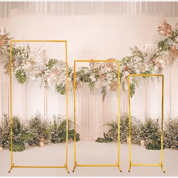 Сватбен реквизит от ковано желязо екран арка рамка фон декоративен квадратен сватбен Изкуствени цветя, Позлата геометрия