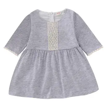 Лятна новата модерна детска дишащи и удобни пола, памучен сиви дрехи за малките Момичета, рокля с 9-точков ръкав