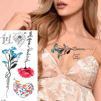 стикер с цветна татуировка, временна татуировка, цветя, секси фалшива татуировка, акварелни временни татуировки за жени, момиче, татуиране, боди арт, стикер