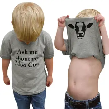 Ask My Moo Cow Сладки Върховете На Малки Момчета, Тениска, Дрехи с изображение на Крава, Детска тениска за момчета, тениски с изображение