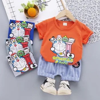 Комплект дрехи за най-малките момчета от 2021 г., Лятна тениска + Шорти, Дрехи за бебета, Дрехи за малките момичета, Памучен Детски Дрехи с къси ръкави и Анимационни герои