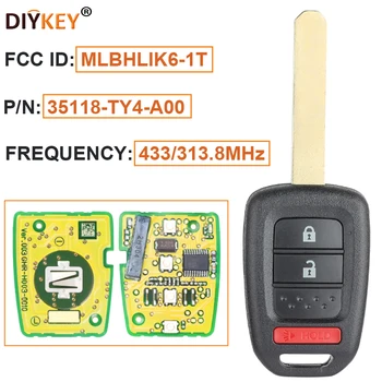 DIYKEY OEM FCC: MLBHLIK6-1T 433/313,8 Mhz 3 бутона Умно Дистанционно Ключодържател ID47 Чип за Honda Crosstour CR-V Fit HR-V