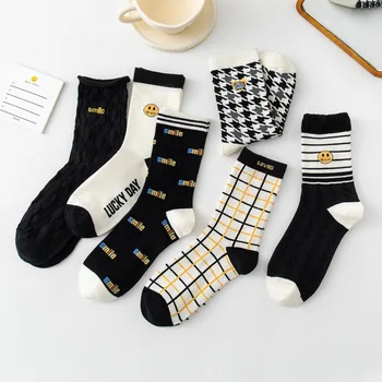 Сладки Чорапи, дамски есенни и зимни чорапи със средна дължина, памучни сладък дамски Чорапи с Анимационни Цвете, трендови чорапи Ins