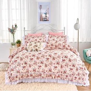 Pastoral floral princess Korean ruffles pure cotton embroidery skirt bedding покривки за легла ropa de cama duvet cover set