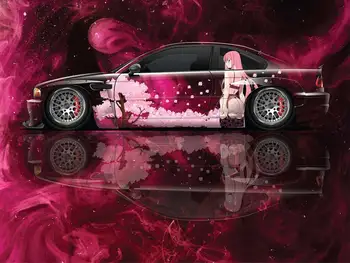 Аниме Автомобил Ливрея Японската Тема Страничната Автомобили Обвивка Molded Vinyl Обвивка Универсален Размер Премиум Розово Аниме Автомобили Стикер