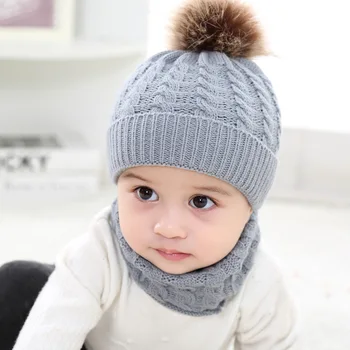 Мода 2 бр./компл. децата зимата на топло вязаная шапка шал комплекти за плетене на една кука новородените момичета шапка лигавник прическа и аксесоари за облекло