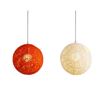 2X Бяла/оранжева топка Полилей от бамбук, ратан и Коноп, Индивидуално Творчество, Сферична Ротанговый Лампион-Гнездо