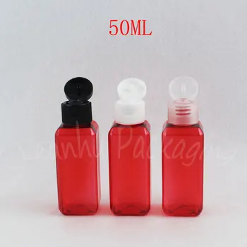 Капак горната част обръща пластмасови бутилки червено квадрат 50ML горната, бутилка шампоан/лосион 50КК преносим обгръщащ, празен козметични контейнер