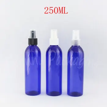 Синя кръгла пластмасова бутилка с обем 250 мл с распылительным помпа, шише за опаковане на тонер / вода с обем 250 куб. см, празен козметични контейнер (26 бр./лот)