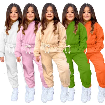 Qunq/Есен нова Монофонични топ с качулка и дълъг ръкав за момчета и момичета, чанти Топ + Панталони, комплект от 2 теми, Ежедневни Спортни облекла за деца от 3 до 8 години