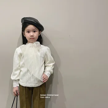 Дизайнерска зимна детска зимна нова детска корея лейси плюшен риза с лък за момичета 2022 година 11-137