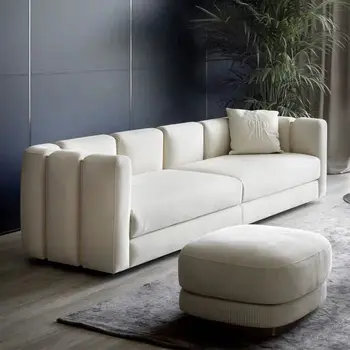 Фабрика за производство на китайски мебели, модерен лек луксозен кожен триместен диван с крака от неръждаема стомана