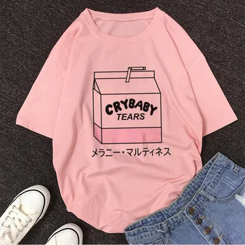 2021 Прасковен Сок Тениска Дамски Harajuku Скъпа Кавайная Розова Лятна Ежедневни Tumblr Облекло Модна Тениска