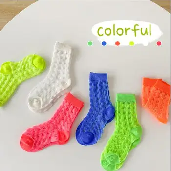 От 1 до 8 години, 3 чифта летни фини едноцветни копринени чорапи в клетката, дишащи мрежести чорапи за момчета и момичета, чорапи