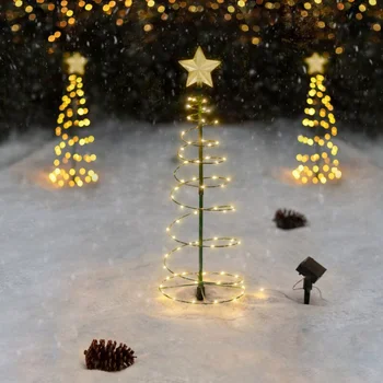 Led Спирала Коледно Дърво Слънчев Led Метална Спирала Коледен Струнен Лампа За Вътрешно И Външно Празнична Украса Лампи
