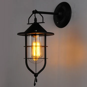 Американският Промишлен Кънтри Ретро Стенен Лампа Док Iron Бар Кафе, с монтиран на стената Лампа, Открит Вътрешен Стенен монтаж Аплици метално вътрешно осветление