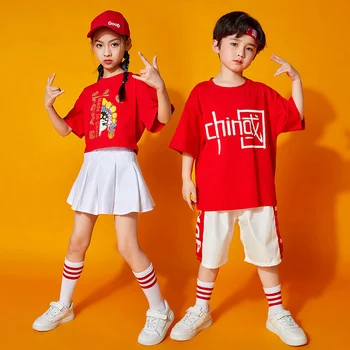 Детски дрехи за изказвания в стил хип-хоп, дрехи за участия в китайски стил, летен костюм в стил хип-хоп за момчета, модерен костюм за чирлидинга за момичета