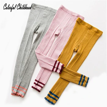 Vintage 2 шарени пролетни нови гамаши за момичета, тънки памучни панталони за деца, дрехи за новородени, плетени детски панталони