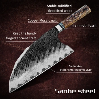 Кухненски Нож Ръчна изработка от Трислойна Стомана без окисляване FZIZUO, Нож за Нарязване, Универсален Нож на главния готвач с ножнами
