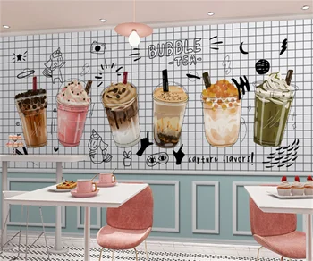 Модерен изчистен скандинавски магазин за чай с мляко магазин десерти Западен ресторант инструменти фон стикери за стена потребителски 3D фотообои