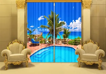 Морски пейзаж 3D Сини Прозорците Плътни Пердета За хола, Спално бельо, Хотелско/Офис Завеса, Завесите Cortinas para sala