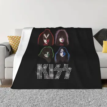 Одеяла Kiss Rock Band, Флисовые Всесезонни Одеяла, Супер Многофункционални Меки Одеяла за Дома на Дивана, Плюшевое Коварен Одеяло