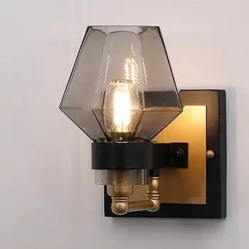 Трапезария Коридор dec0 витражный стъклена лампа E14, с монтиран на стената лампа В американски Стил, Хол сиво дымчатое стъкло Стенни аплици осветление
