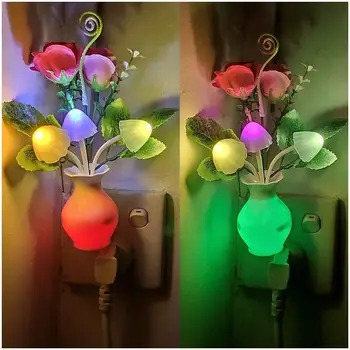 0.5 Watt Led Нощна Светлина С Автоматичен Сензор Енергоспестяващ Рози Цвете Гъби Вставная Лампа За Спални, Баня, Хол Кухня