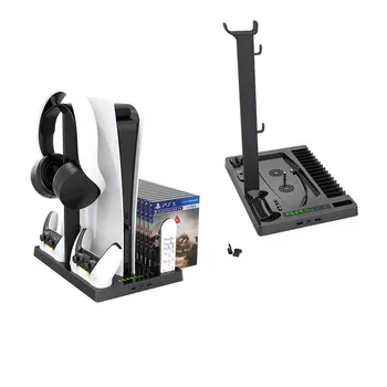 За PS5 DE/UHD Вертикална Поставка С Охлаждащ Вентилатор, Бързо зарядно устройство ще захранване на Зарядно устройство Детска Стойка за Sony PlayStation5 Джойстик Геймпад