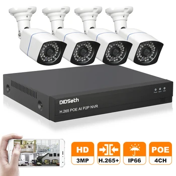 Система за Видеонаблюдение 4CH 3MP Камера за ВИДЕОНАБЛЮДЕНИЕ Система POE NVR Комплект Onvif Помещение за Сигурност на Система за HD IP Камера Външна Водоустойчива Камера