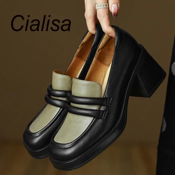 Cialisa/лоферы платформа; Есен най-новият Дамски обувки от естествена Кожа, с Кръгли пръсти в Различни Цветове; Ежедневни Дамски обувки на Висок ток 40