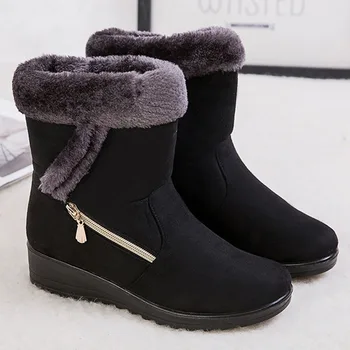 Зимни Нови Топли дамски зимни обувки от страна на веригата, Замшевая ежедневни дамски обувки на нисък ток, Нескользящая ежедневни дамски обувки