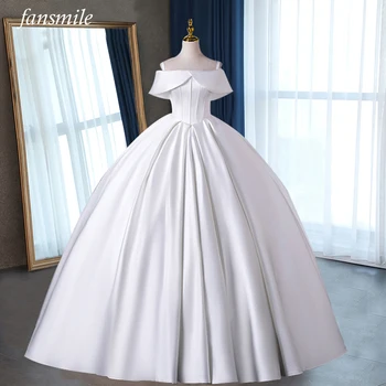 Fansmile Ново Винтажное Атласное Сватбена рокля с открити Рамене 2023, Големи Размери, Индивидуални Елегантни Сатенени Сватбени и Бални Рокли FSM-215F