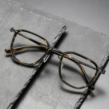 Нови Ацетатные Титанов Маркови Реколта Очила За Четене В Рамките Мъжки Квадратни Бизнес Оптични Очила За Късогледство Предписани Очила