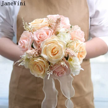 JaneVini 2022 Нови Изкуствени Рози На Сватбени Цветя, Сватбени Букети От Розови И Червени Цветя На Булката Аксесоари Букет Mariage Artificiel