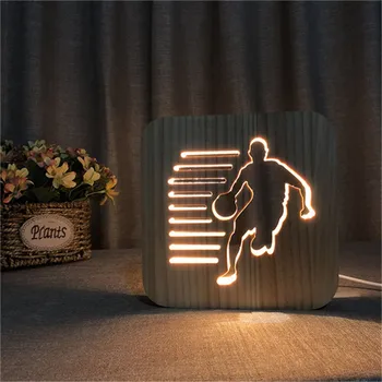 3D Баскетболно Дървена Лампа Топло Led нощна светлина Бутон за Включване на Лампата, като Декор Спални USB Зареждане на Детски Подарък за рождения Ден На Директна Доставка